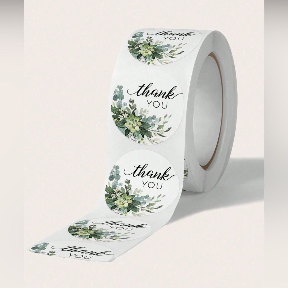 1 Roll, 500 pcs 1” Floral Thank You Label for Gift Bags and Envelopes.
